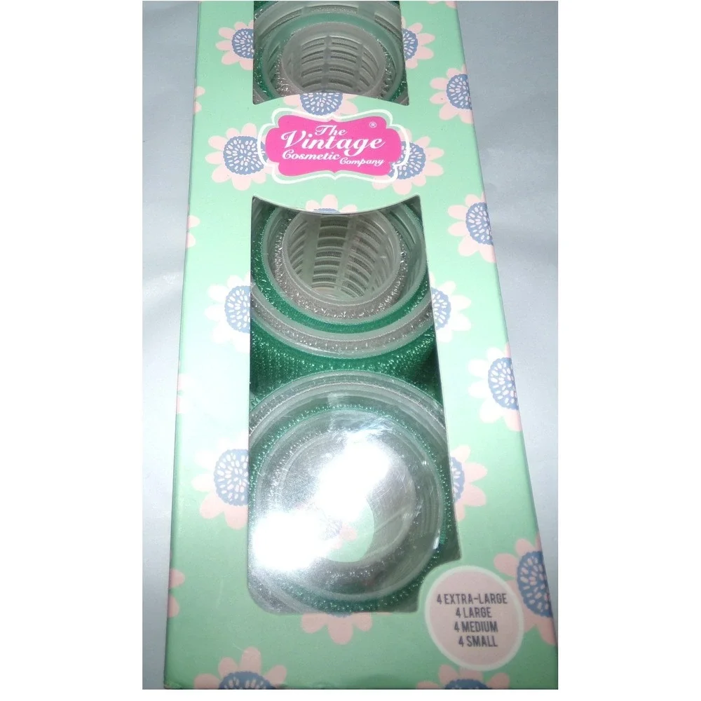 The Vintage Cosmetic Company 16 Piece Hair Roller Set Green Floral Box New